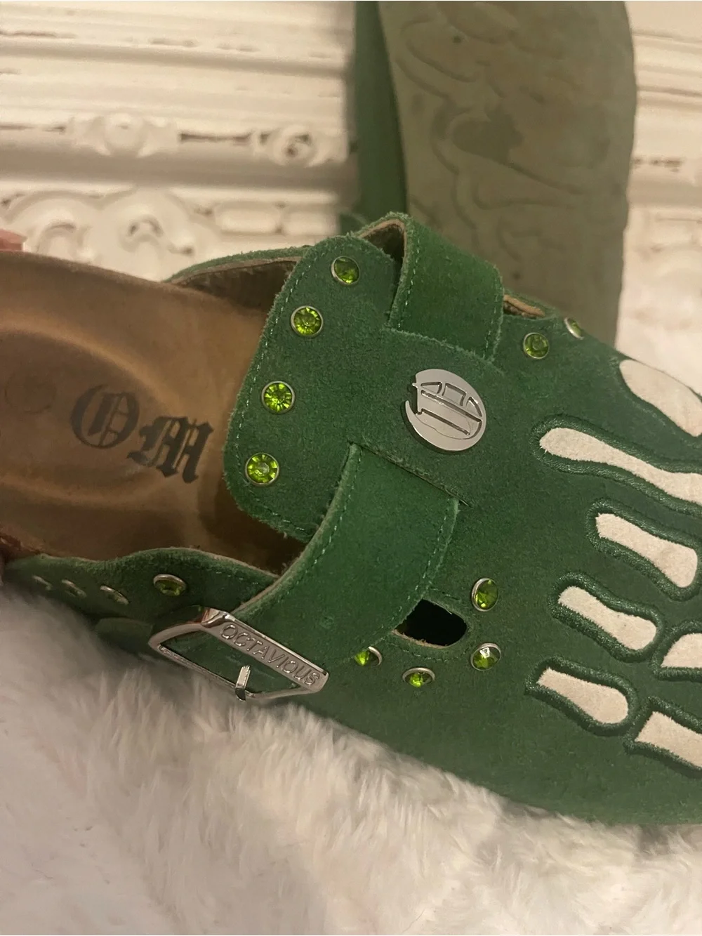 Octavious Marks “Don’t touch the moss Packed a punch” Green Slip-on Clogs